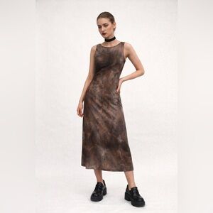 Vintage Veeko Brown Tie Dye Slip Dress 90s Minimalist Grunge Y2K Euro